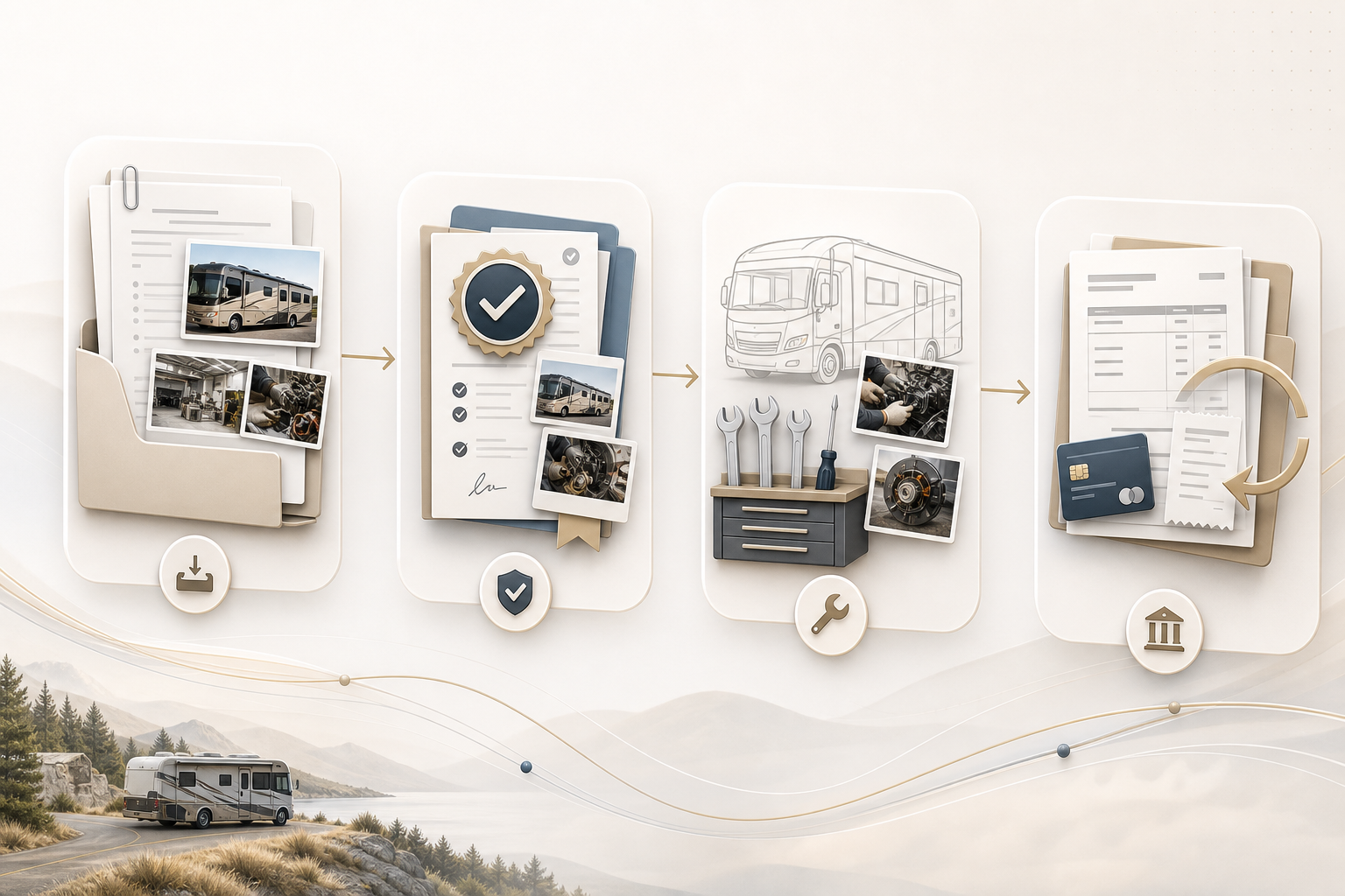 Illustrated warranty workflow process diagram